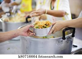 אוכל, תרומות, ל, ללא בית, :, מושג, של, לחלק