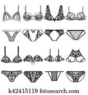 אוסף, של, lingerie., פאנטי, ו, חזייה, set.