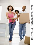 משפחה, לזוז, לתוך, בית חדש, לחייך