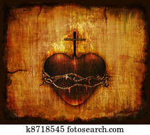 coração sagrado, ligado, pergaminho