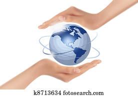 handen, vasthouden, globe, vector