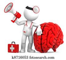 Medic with megaphone and big red brain Medic with megaphone and big red brain