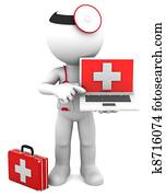 médico, con, computador portatil