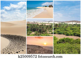 Picture montage of Boavista island landscapes  in Cape Verde arc
