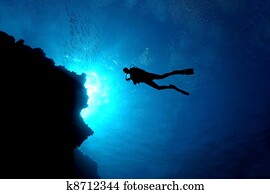 silueta, de, mergulhador