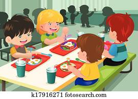 Elementary students eating lunch in cafeteria Elementary students eating lunch in cafeteria