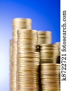 Golden coins in high stacks Golden coins in high stacks