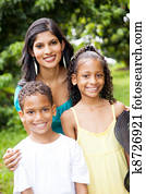 happy indian mother and children outdoors