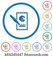 Signing Euro cheque square flat icons icons with shadows and outlines