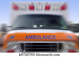 vorderansicht, von, a, beschleunigen krankenwagen, -, notfallfahrzeug vorderansicht, von, a, beschleunigen krankenwagen, -, notfallfahrzeug