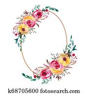 Watercolor Floral Frame, Flower Wreath. Foliage backdrop for wedding invitation, greeting card. Watercolor Floral Frame, Flower Wreath. Foliage backdrop for wedding invitation, greeting card.