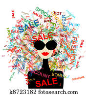 אני, אהוב, sale!, עצב, אישה, עם, קניות, מושג, ל, שלך, עצב