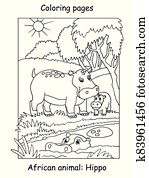 Coloring hippo vector Coloring hippo vector