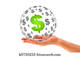 passe segurar, um dólar, 3d, esfera