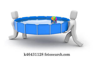 People install swimming pool. Get ready for summer. 3d illustration People install swimming pool. Get ready for summer. 3d illustration