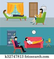 psychologe, büroschrank, zimmer, vektor, abbildung