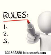 regras, palavra, escrito, por, 3d, homem