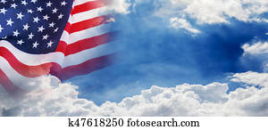 USA flag on cloud and blue sky background for 4 july independence day or other celebration