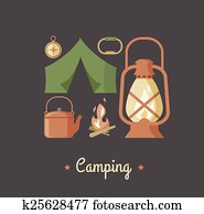 wandern, und, camping, altmodisch, hüfthose, plakat wandern, und, camping, altmodisch, hüfthose, plakat