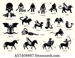 Ancient Greek Mythology Monsters and Creatures Characters Icon Set Ancient Greek Mythology Monsters and Creatures Characters Icon Set