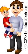 handsome father cartoon standing with carrying her child
