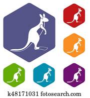 Kangaroo icons set hexagon Kangaroo icons set hexagon