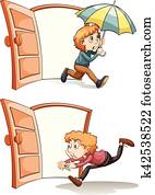 Man walking in and out the door Man walking in and out the door