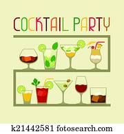 Party invitation with alcohol drinks and cocktails. Party invitation with alcohol drinks and cocktails.