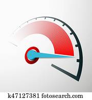 Scale of speed measurement with an arrow. Speedometer on the das Scale of speed measurement with an arrow. Speedometer on the das