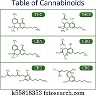 קנבוס, של השלד, cbd, formula., מריחואנה, מולקולות, וקטור, קבע