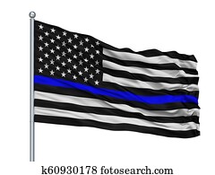 Blue Lives Matter Flag on Flagpole, Isolated On White Blue Lives Matter Flag on Flagpole, Isolated On White