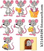 caricatura, divertido, ratón, colección, conjunto