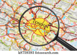 Destination - London (with magnifying glass)