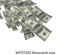 Falling money blue sky background