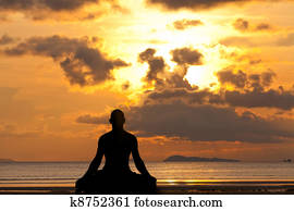 mann, silhouette, machen, joga, übung