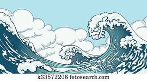 Ocean big wave in Japanese style Ocean big wave in Japanese style