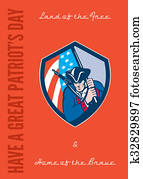 Patriots Day Greeting Card American Patriot Brandishing Flag 