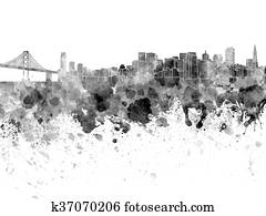 San Francisco skyline in watercolor on white background San Francisco skyline in watercolor on white background