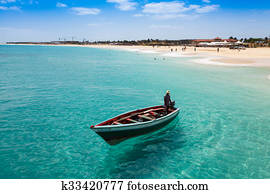 Traditional fisher boat in Santa Maria  in Sal Island in Cape Verde - Cabo Verde
