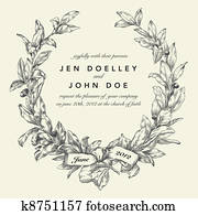 vector, boda, guirnalda, plano de fondo