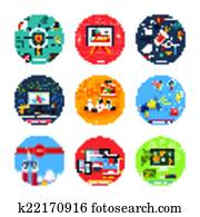 ícones, para, projeto teia, seo, social, mídia