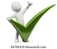 3D man with a huge tick and thumb up 3D man with a huge tick and thumb up