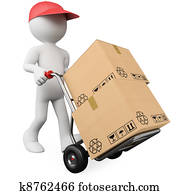 3d, עובד, לדחוף, a, העבר משאית, עם, קופסות