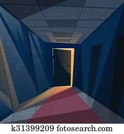 Dark Office Room Light From Doors Corridor Hallway
