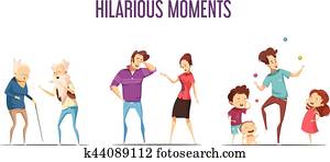 Families Couples Hilarious Moments Cartoon Set Families Couples Hilarious Moments Cartoon Set