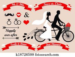 hochzeitspaar, auf, tandem fahrrad hochzeitspaar, auf, tandem fahrrad