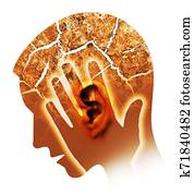Man with cracked ear and head, symbolizing tinnitus and ear problems. Man with cracked ear and head, symbolizing tinnitus and ear problems.