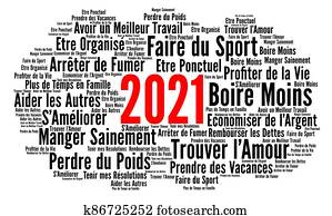 Resolutions 2021 word cloud concept in french language