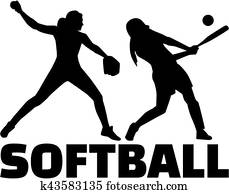 Softball silhouette set Softball silhouette set