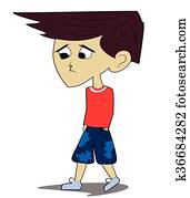 triste, menino adolescente, andar.